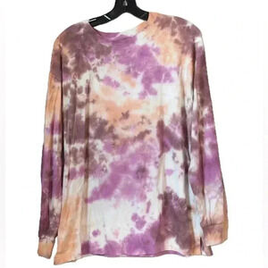 So Unisex Tie Dye Long Sleeve Crew Neck Shirt Cotton Polyester Blend Medium